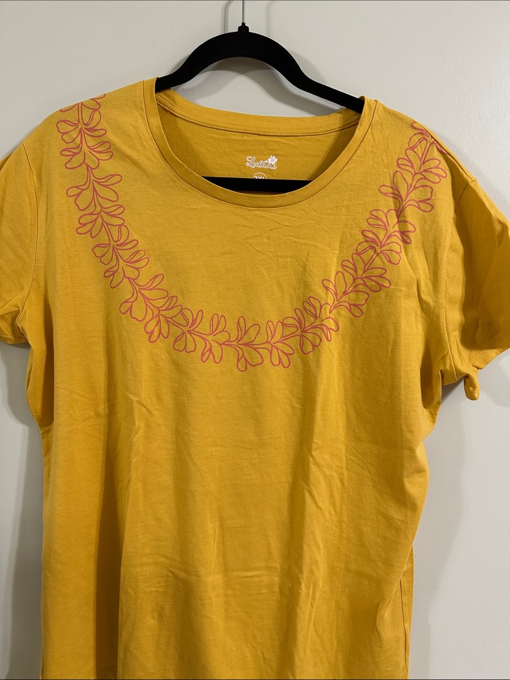 Lightweight Mustard Yellow Crewneck Tee with Pink lei